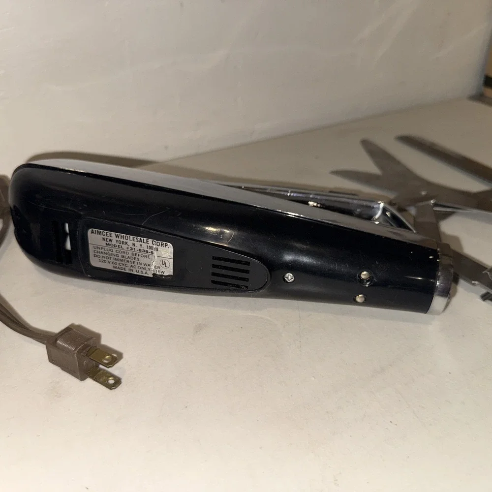 Vtg AMC Silver Mirror Chrome Electric Carving Knife 3 Stainless Steel Blades Lot